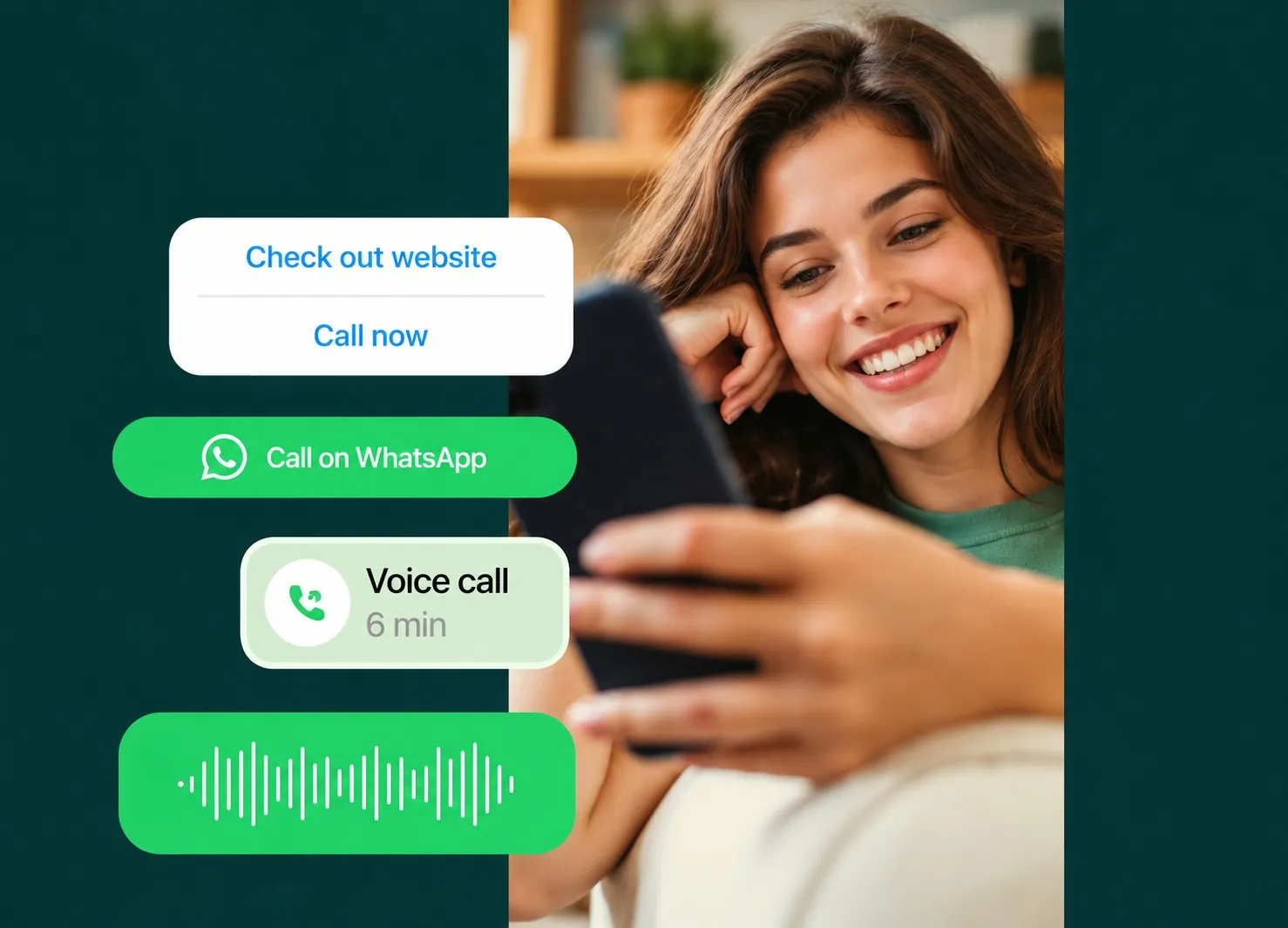 Customer calling a business with the “Call on WhatsApp” button and holding a voice call